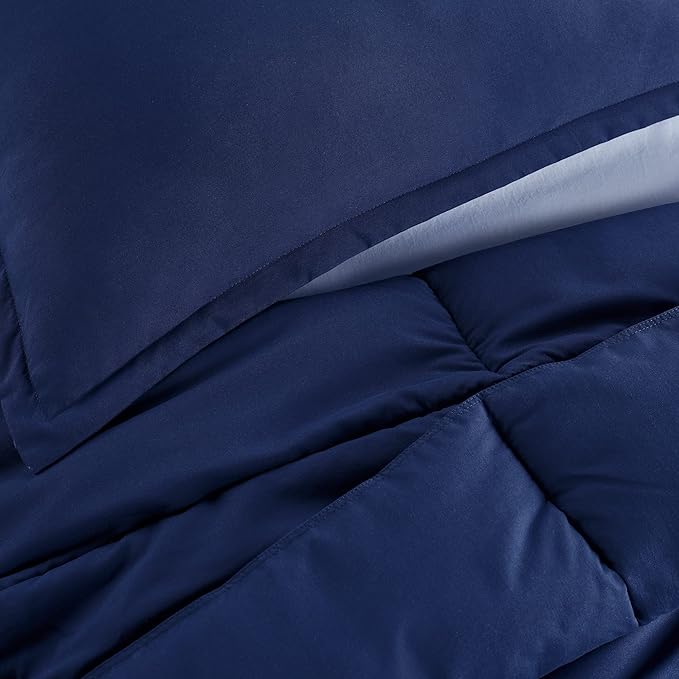 SERTA Simply Clean Ultra Soft Hypoallergenic Solid 3 Piece Comforter Set, King, Navy