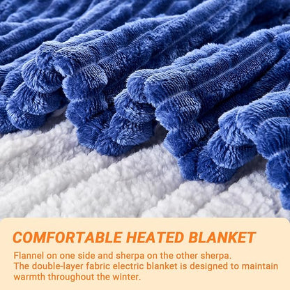 Heated Blanket Electric Full, Soft Flannel Heating Blanket with 8 Hours Auto Off 10 Fast Heating Levels Machine Washable Sherpa Heated Blanket with Overheating Protection
