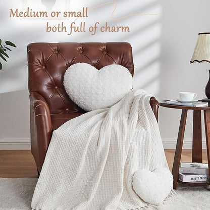 Heart Pillow White Throw Pillows, Soft and Fluffy Decorative Pillows for Bed Couch Chair, Cute Heart Shaped Room Decor for Valentine Anniversary Birthday Halloween Christmas (Medium, 20"x15")