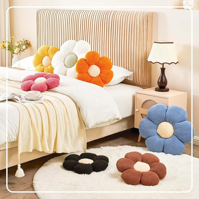 Flower Throw Pillow, Soft Blue 14.9" Shaped Floor Pillow for Home Decor, Cute Aesthetic Plush Decorative Pillows for Bed, Sofa, Couch