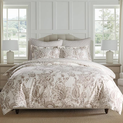Levtex Home - Bennett Taupe Comforter Set - King Comforter + Two King Pillow Cases - Floral Paisley - Taupe and Cream - Comforter (106 x 94in.) and Pillow Case (36 x 20in.) - Cotton