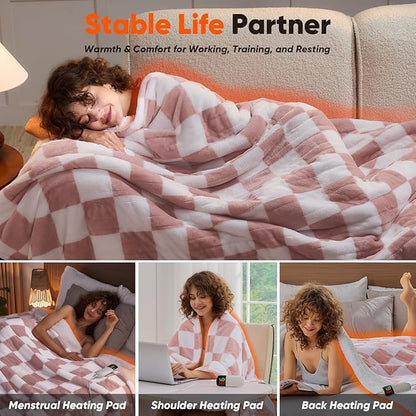 Light Pink Heated Blanket Electric Twin Size, 62X84 Heating Blanket with 10 Heat Levels & 8 Hours Auto Off, Checkered Plaid Soft Fleece Sherpa Blankets Warmer Gifts for Couch Grandma Women Adults