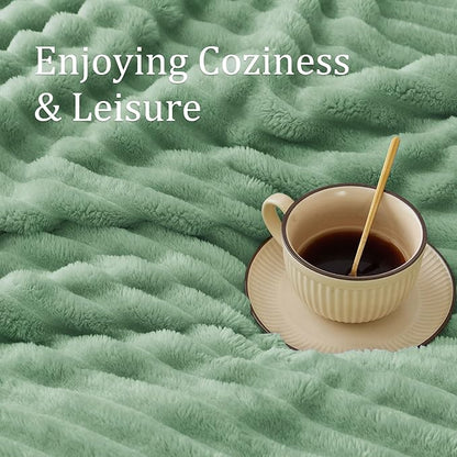 BEDELITE Fleece Throw Blanket for Couch - 300GSM Soft & Warm Fluffy Green Blanket, Decorative and Giftable Striped Blankets for Women, Men, 50"x60"