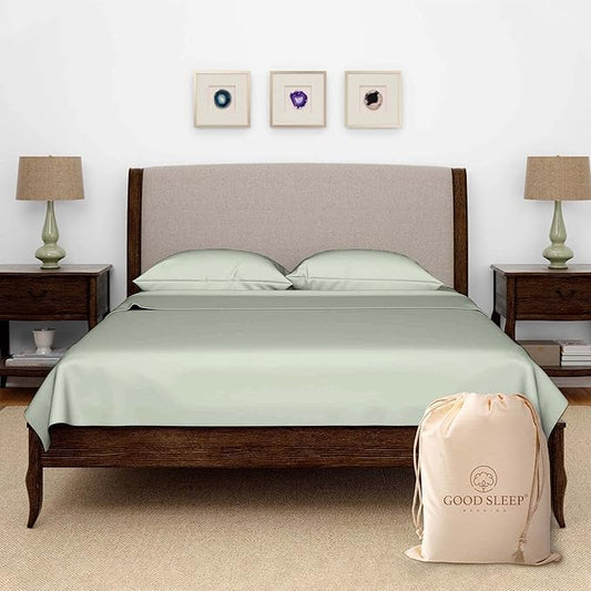 Olympic Queen Sheets Set, 100% Egyptian Cotton, Luxury 600 Thread Count, 4 Pc Super Queen Sheets Sets, Soft & Breathable, Snug Fit, 16" Deep Pocket Fitted Sheet, 2 Pillowcases & 1 Flat Sheet, Sage
