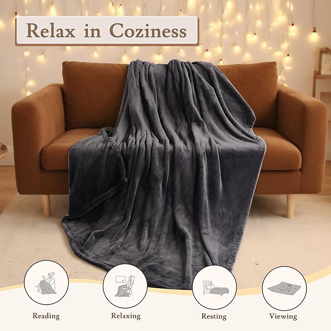 Electric Heated Blanket 72"x84" Full Size Flannel Fleece - 4 Heat Settings & 10H Auto Shut Off for Safe Overnight Use, Fast Heating, Machine Washable for Bed, Couch, Office - Dark Grey