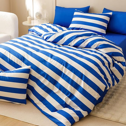 CLOTHKNOW Blue White Striped Twin/Twin XL Comforter Set Farmhouse Bedding Comforter Sets Soft All Season Cross Stripes Comforter with 2 x Pillow Cases