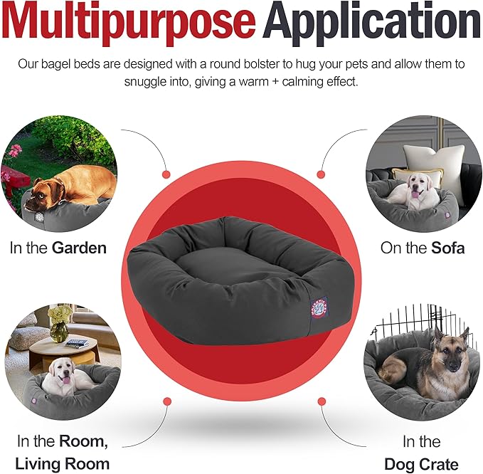 Majestic Pet 52 Inch Bagel Calming Dog Bed Washable – Cozy Soft Round Dog Bed with Spine Support for Dogs to Rest Their Head - Fluffy Donut Puppy Mat 52x35x11 (Inch) X-Large – Gray
