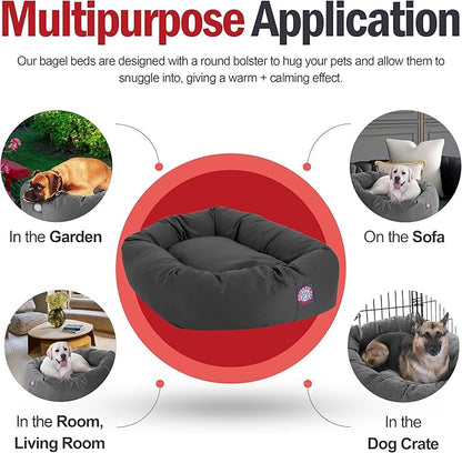 Majestic Pet 52 Inch Bagel Calming Dog Bed Washable – Cozy Soft Round Dog Bed with Spine Support for Dogs to Rest Their Head - Fluffy Donut Puppy Mat 52x35x11 (Inch) X-Large – Gray