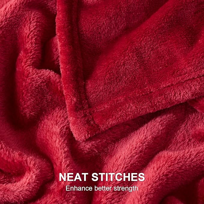 Hansleep Fleece Red Queen Blanket, Super Soft Flannel Fuzzy Plush Cozy Blanket for All Seasons, Red, Queen 90x90 Inches