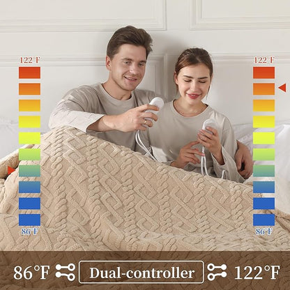 Electric Heated Blanket, 3D Pattern Design, Queen Size Sherpa Super Cozy Heated Blanket with 5 Heating Levels & 10 Hours Auto Off, Beige