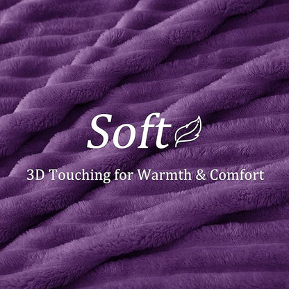 BEDELITE Fleece Throw Blanket for Couch - 300GSM Soft & Warm Fluffy Purple Blanket, Decorative and Giftable Striped Blankets for Women, Men, 50"x60"