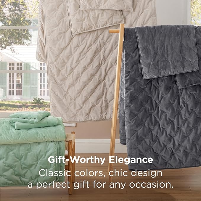 Bedsure Velvet Fleece Comforter Set Queen, Sage Green Lightweight Quilted Bedding Set, Soft Warm Blanket for All Season, 3 Pieces, 1 Comforter (90" x 90") and 2 Pillow Shams (20" x 26")