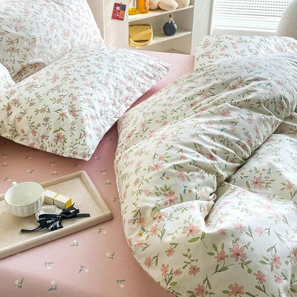 MKXI Garden Floral Comforter Full Peach Blossom Pink White Floral Comforter Set for Girls Botanical Bedding Comforter Pink Flowers Print Comforter Vintage Farmhouse Bed Comforters