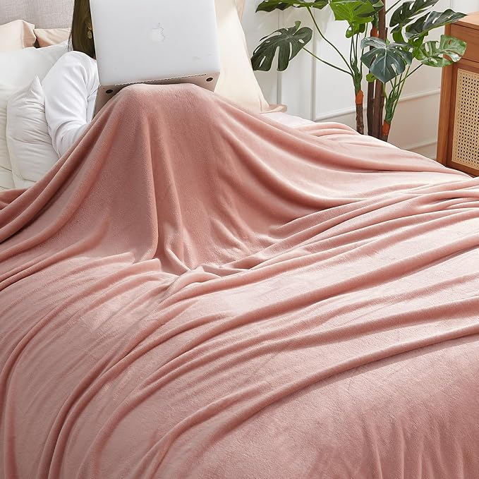 Hansleep Fleece Queen Blanket for Bed Fleece Dusty Pink, Queen Size Super Soft Flannel Fuzzy Plush Cozy Blanket for All Seasons, Dusty Pink, Queen 90x90 Inches