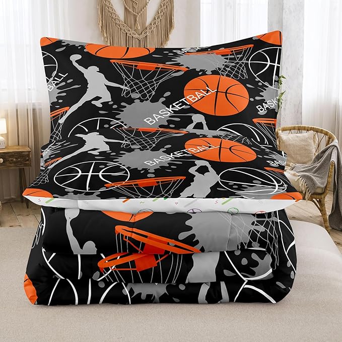 Bodhi Basketball Kids Bedding Sets,Twin Size Basketball Comforter Sets for Boys,5 Pcs Kids Sports Basketball Bedding Sets,Bed in A Bag (1 Comforter,1 Flat Sheet,1 Fitted Sheet,2 Pillowcases)