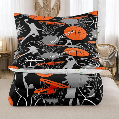 Bodhi Basketball Kids Bedding Sets,Twin Size Basketball Comforter Sets for Boys,5 Pcs Kids Sports Basketball Bedding Sets,Bed in A Bag (1 Comforter,1 Flat Sheet,1 Fitted Sheet,2 Pillowcases)