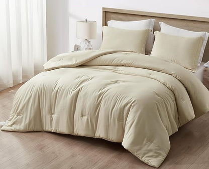 Chezmoi Collection Cliff 3-Piece Lightweight Cooling Comforter Set, King - Rayon Derived from Bamboo & Polyester Blended, Soft Breathable Bedding for Hot Sleepers, Sand