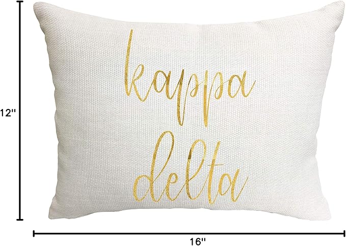 Sorority Shop Kappa Delta Pillow – Gold Script Design, 12" x 16" Lumbar Pillow Sorority