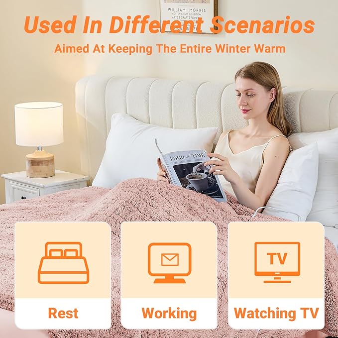 Heated Blanket Heated Throw, Electric Blanket 50"x60" Heating Blanket with 8 Hours Auto Off 10 Fast Heating Levels Machine Washable Sherpa Heated Blanket with Overheating Protection