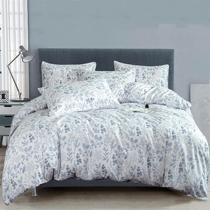 Twin Floral Comforter Set 2 Pieces Soft Blue Flower Print Botanical Garden Style Comforter and Pillowcases