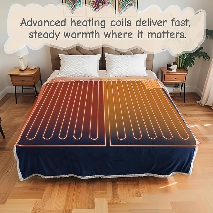 Electric Heated Blanket Full Size 72"x84", Soft Flannel with Overheat Protection, 9 Adjustable Heat Settings & 10-Hour Auto-Off Timer, Fast Heating for Winter Comfort, Navy Blue