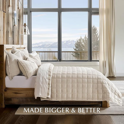 EVERGRACE 3 Pieces Luxurious Velvet Quilt King Size, Ultra Soft Bedspread Coverlet Set, Double Box Stitch Lightweight Velvet Comforter for All Season with 2 Shams, Beige, 108"x96"