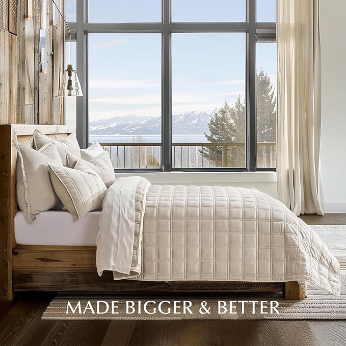 EVERGRACE 3 Pieces Luxurious Velvet Quilt Queen Size, Ultra Soft Bedspread Coverlet Set, Double Box Stitch Lightweight Velvet Comforter for All Season with 2 Shams, Beige, 92"x96"