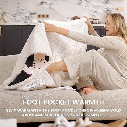 Heated Blanket Throw Electric Blanket with Foot Pocket, GentleSoft Flannel Blanket Throw with 10 Heating Settings,10 Hours Auto Off, Cow Print Cozy Soft, Washable, Warm Gifts (50x62 Inch)