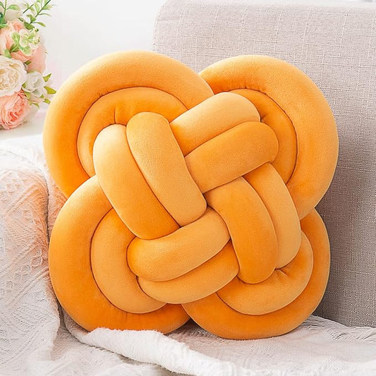 Xiashrk Knot Pillow, Decorative Throw Pillows with Soft Plush for Couch, 12" Knotted Pillows Dark Yellow Dorm Room Decor Knot Pillow Ball Decorative Cushion for Bed Living Room
