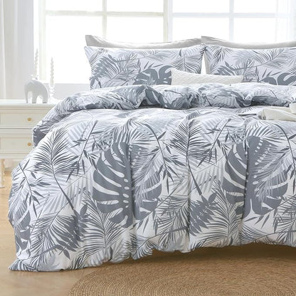 MUXHOMO Black&Grey Bed in a Bag Queen 7 Pieces, Queen Comforter Set Reversible Botanical Flowers Design, Ultra Soft & Breathable Bedding Sets with Comforter, Sheets, Pillowcases & Shams