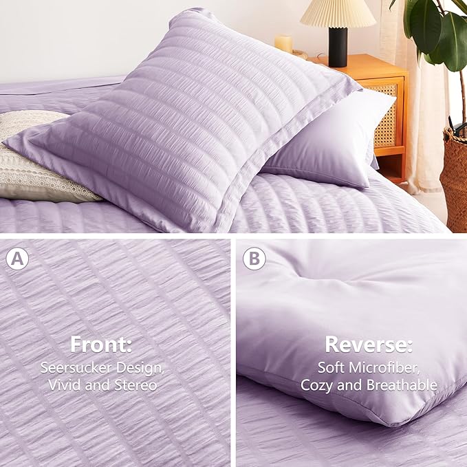 CozyLux Full Seersucker Comforter Set with Sheets Light Purple Bed in a Bag 7-Pieces All Season Lavender Bedding Sets with Comforter, Pillow Sham, Flat Sheet, Fitted Sheet, Pillowcase