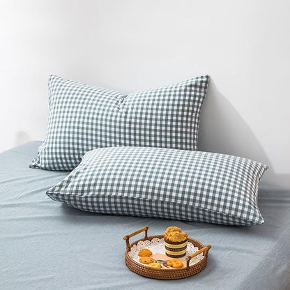 mixinni Blue Gingham Comforter Set King, Plaid Comforter Set 3 Pieces 1 Blue Grid Comfoter with 2 Pillow Cases for All Seasons, Soft Fluffy Modern Grid Pattern Printed Bedding-King Size