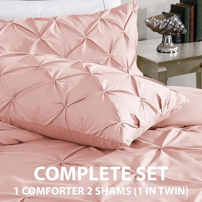 Cathay Home King Bedding - Pintuck 3-Piece Comforter and Sham Set - Ultra Soft & All Season Warmth - Rose Blush