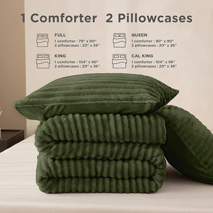 Andency Fleece Queen Comforter Set, 3 Pieces Olive Green Comforter Set for Queen Size Bed, Super Soft Warm Fluffy Fuzzy Bedding Set for Winter (1 Comforter & 2 Pillowcases)