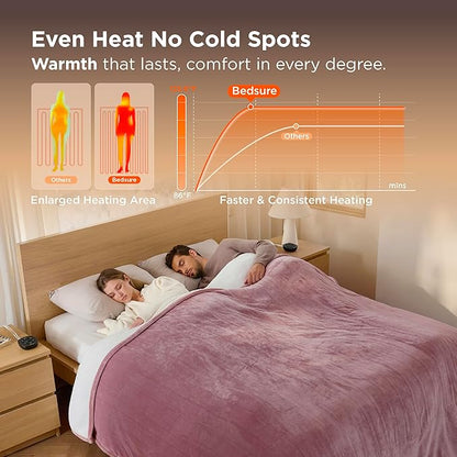 Bedsure Electric Blanket Queen Size - Dual Control Heated Blanket Queen, Fast Heating with 10 Time Settings & 10 Heat Settings, Warm Gifts for Women Grandma (84x90 inches, Pink)