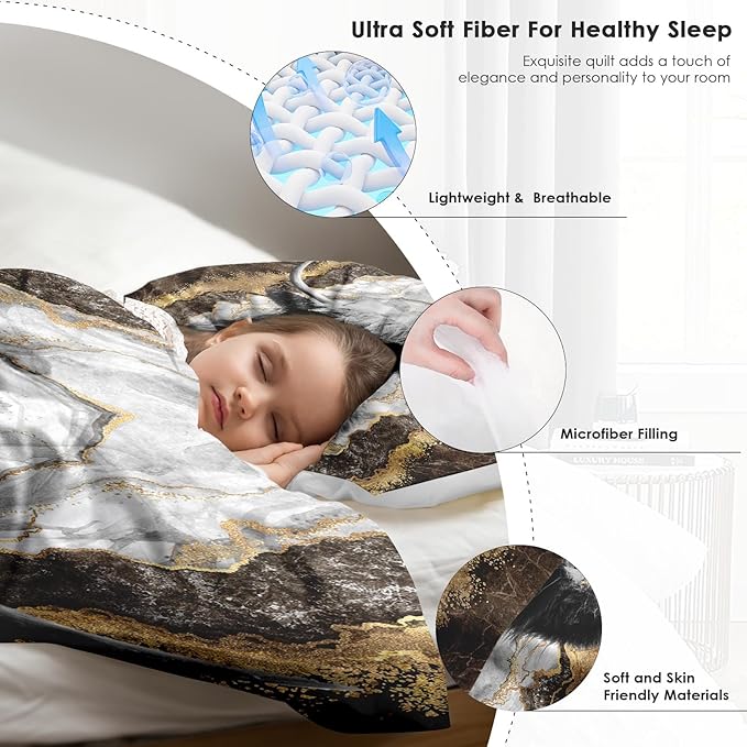Comforter Set Full Size, Highland Cow Bull 3 Pcs Soft Bedding Set for Kids and Adults, Animal Farm Marble Comforter Set with 2 Pillowcases, for Bedroom Bed Decor
