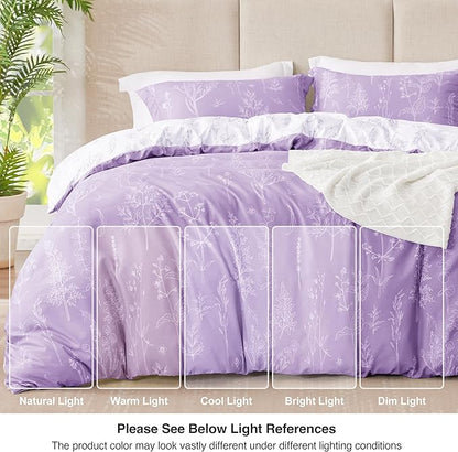 Love's cabin Lavender Full Comforter Set - Full Size Comforter Set, 3 Pieces Cute Floral Bedding Sets for All Seasons,1 Soft Reversible Botanical Flowers Comforter and 2 Pillow Shams