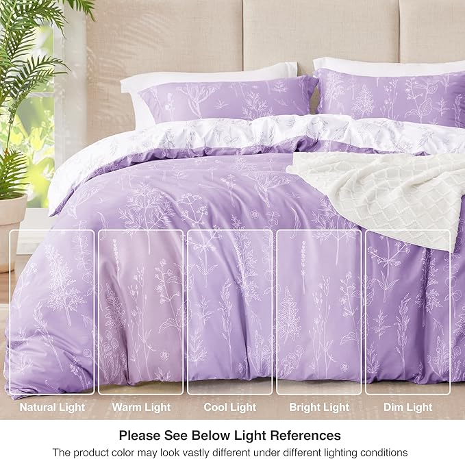 Love's cabin Lavender Twin Comforter Set - Twin XL Size Comforter Set Dorm Bedding, 2 Pieces Cute Floral Bedding, Soft Reversible Flowers Comforter, 1 Comforter & 1 Pillow Sham