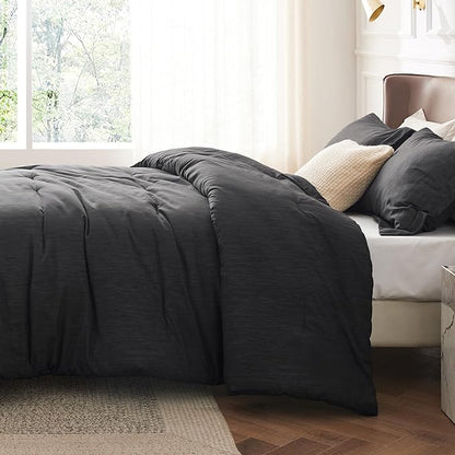 Bedsure Full Comforter Set - Black Soft Bedding for All Seasons, Cationic Dyed Bed Set, 3 Pieces, 1 Full Size Comforter (82"x86") and 2 Pillow Shams (20"x26"+2")