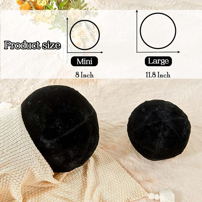 Uvvyui Black Ball Pillow, 11.8" Cute Round Throw Pillow Faux Rabbit Fur Room Decorative Throw Pillow, Ball Shaped Pillow Plush Cushion for Couch, Sofa, Bedroom