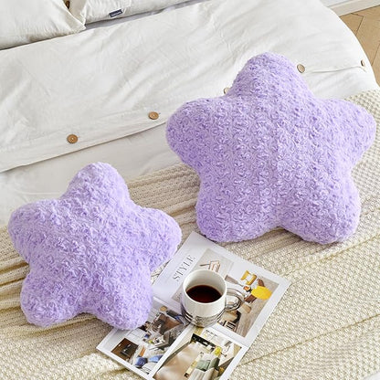 Star Pillow, 14.9" Star Shaped Plush Pillow for Couch Bed Sofa, Cute Decorative Throw Pillows with Soft Faux Fur Room Decor for Bedroom Living Room (Lavender)
