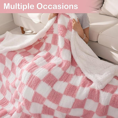 Electric Heated Blanket Full Size 72"×84" with 9 Heating Levels & 1-10Hs Auto Off, Checkered Plaid Double Sided Sherpa, Energy Efficient, Machine Washable, for Couch & Bed, Light Pink