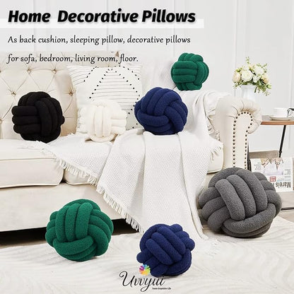 Uvvyui Knot Pillow Ball, Soft Home Decorative Pillows, Round Throw Pillow, Handmade Knotted Plush Pillow, Round Boucle Pillow Cushion (11 Inches Black)