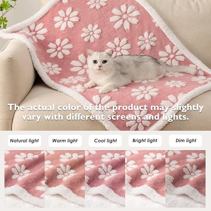 Waterproof Blanket for Dog Cat or Adult, Cute 3D Textured Flower Dog Blanket for Bed Couch Sofa, Soft Liquid Pee Proof Pet Furniture Protector, 60"x80", Pink