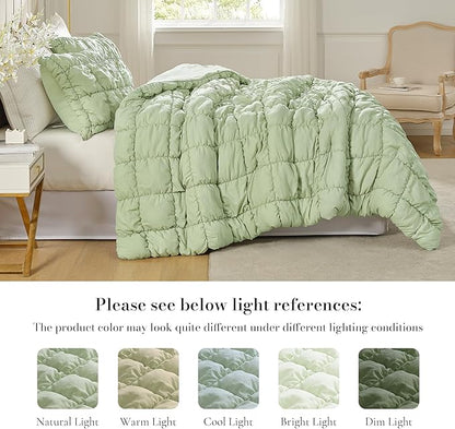 Amélie Home King Comforter Set, 3 Pieces Sage Green Bubble Bedding Set for All Season, Ultra Soft Cozy Comforter, Farmhouse Luxury Gift for Women Home Decor
