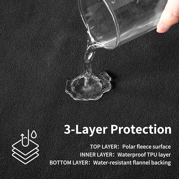 QiyI Waterproof Blanket for Bed Couch Sofa, Small Washable Reversible & Reusable Pet Dog Cat Throw Blanket, Leakproof Stain Resistant Sofa Cover, 40"x60", Black/Light Grey