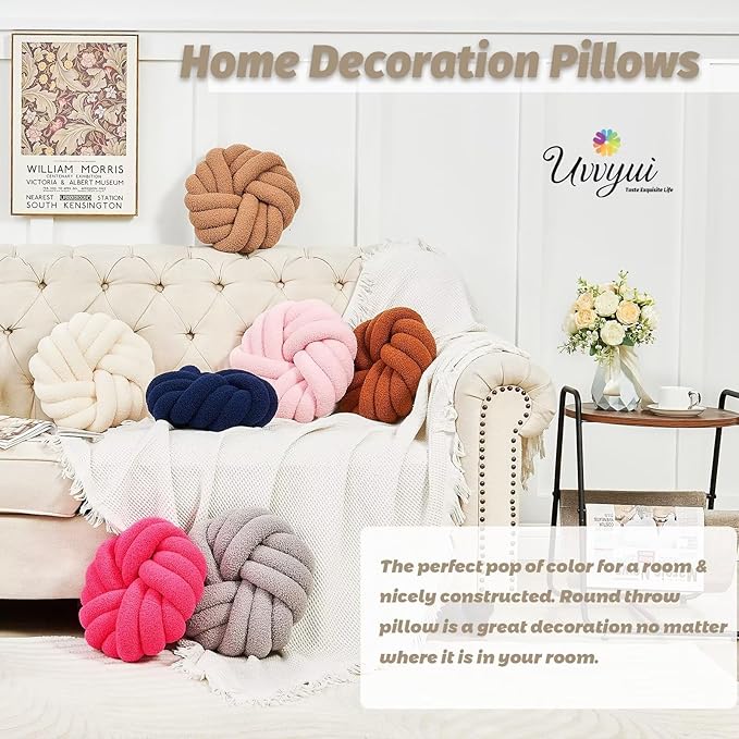 Uvvyui Knot Pillows, 14 Inch Decorative Throw Pillows Round Pillows Cushion, Soft Handmade Knotted Ball Pillow Plush Cushion Home Decor for Bed Couch Living Room (Dusty Pink, 14 Inch)