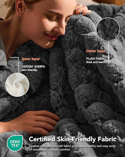 Homemate Heated Blanket Electric Throw - 50"x60" Heating Blanket Throw 4 Hours Auto-Off 10 Heat Levels Over-Heat Protection Luxury 800 GSM Faux Fur 200 GSM Sherpa ETL Certification