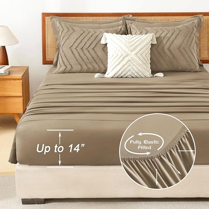 Litanika Taupe Comforter Set King Size with Sheets - 7 Pieces King Bed in a Bag Boho Tufted Complete Bedding Sets with Comforter, Sheets, Pillowcases & Shams
