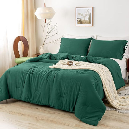 Ultra-Soft Emerald Green Queen Size Bed Comforters Sets - Comfy Cozy Polycotton Bedding Blanket Quilt Down Alternative Comforter & Pillowcase - Lightweight but Warm All Season, Forest Hunter